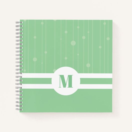 Muntgroene strepen monogram pastel modern notitieboek (Voorkant)