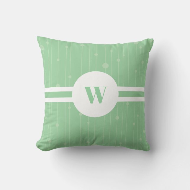 Muntgroene strepen patroon ronde frame monogram kussen (Voorkant)