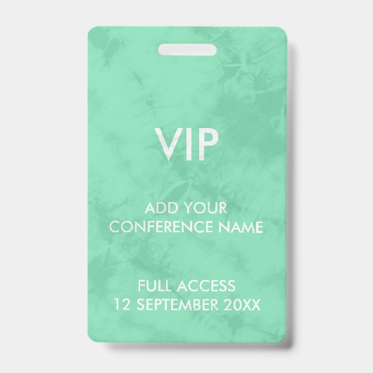 Muntgroene Tie Dye VIP Festivalidentiteit Badge (Voorzijde)
