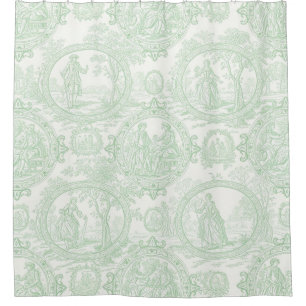 Muntgroene Toile Vintage Paren & Tuin Scene 2 Douchegordijn
