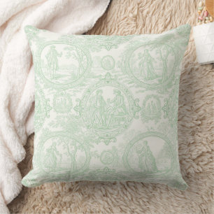 Muntgroene Toile Vintage Paren & Tuin Scene 2 Kussen