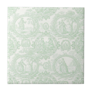 Muntgroene Toile Vintage Paren & Tuin Scene 2 Tegeltje