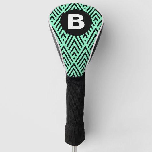 Muntgroene trendy chevronpatroon monogram golfheadcover (Voorkant)