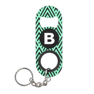Muntgroene trendy chevronpatroon monogram mini flessenopener