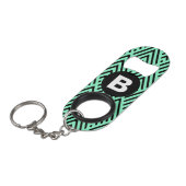 Muntgroene trendy chevronpatroon monogram mini flessenopener (Voorkant Gekanteld)