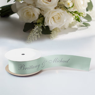 Muntgroene trouw elegant kalligrafieschrift satijnen lint