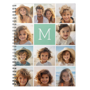 Muntgroene unieke fotocollage op maat met monogram notitieboek