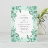 Muntgroene verse botanische bruiloft kaart (Staand voorkant)