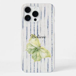 Muntgroene Vlinder Geloof Blauw Witte Strepen iPhone 16 Pro Max Hoesje