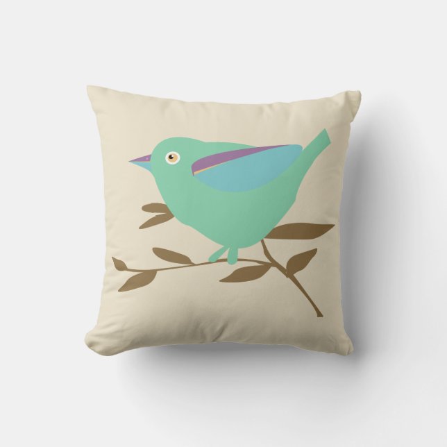 Muntgroene vogel kussen (Voorkant)
