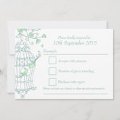 Muntgroene vogels openen trouw-RSVP Kaart (Achterkant)