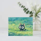 Muntgroene Weide Grootogige Zwarte Kat Briefkaart (Staand voorkant)