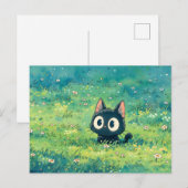 Muntgroene Weide Grootogige Zwarte Kat Briefkaart (Voorkant / Achterkant)