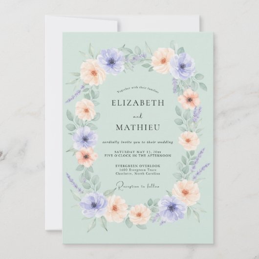 Muntgroene Whimsical Botanische Bruiloft Kaart (Voorkant)