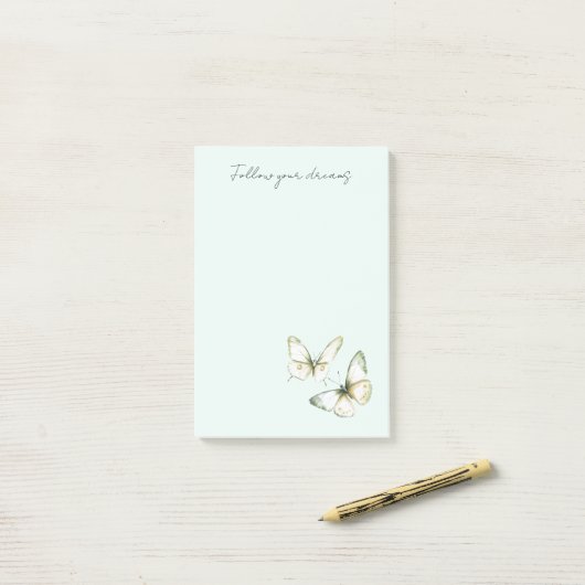 Muntgroene witte vlinders post-it® notes (Op bureau)