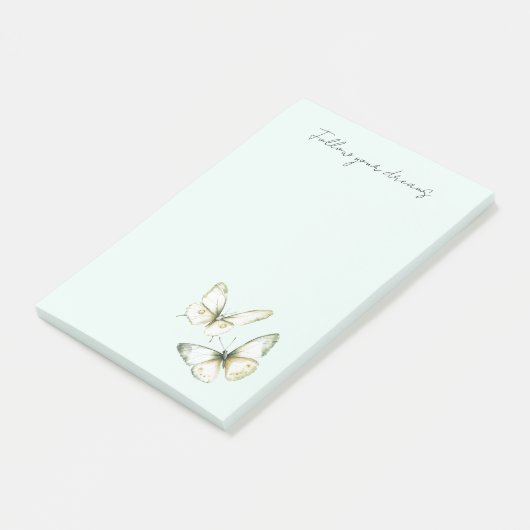 Muntgroene witte vlinders post-it® notes (Schuin)