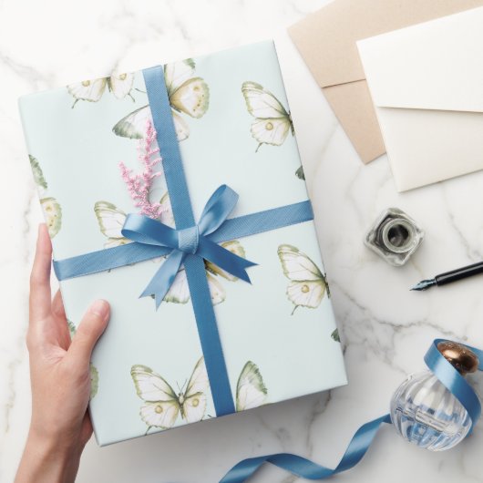 Muntgroene witte vlinders Verjaardag Cadeaupapier (Geschenken)