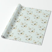 Muntgroene witte vlinders Verjaardag Cadeaupapier (Uitgerold)