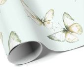 Muntgroene witte vlinders Verjaardag Cadeaupapier (Rol Hoek)