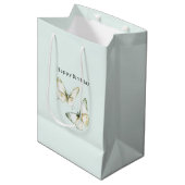 Muntgroene Witte Vlinders Verjaardag Medium Cadeauzakje (Voorkant Gekanteld)