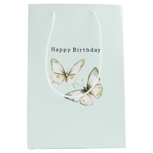 Muntgroene Witte Vlinders Verjaardag Medium Cadeauzakje (Voorkant)