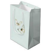 Muntgroene Witte Vlinders Verjaardag Medium Cadeauzakje (Achterkant Gekanteld)