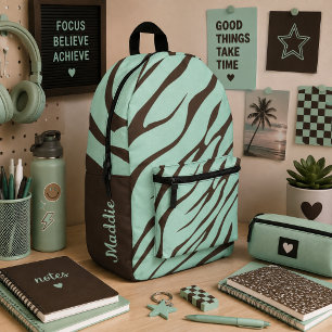 Muntgroene zebra strepenpatroon bedrukte rugzak