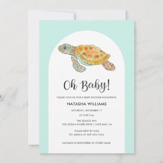 Muntgroene Zeeschildpad Baby Shower Kaart