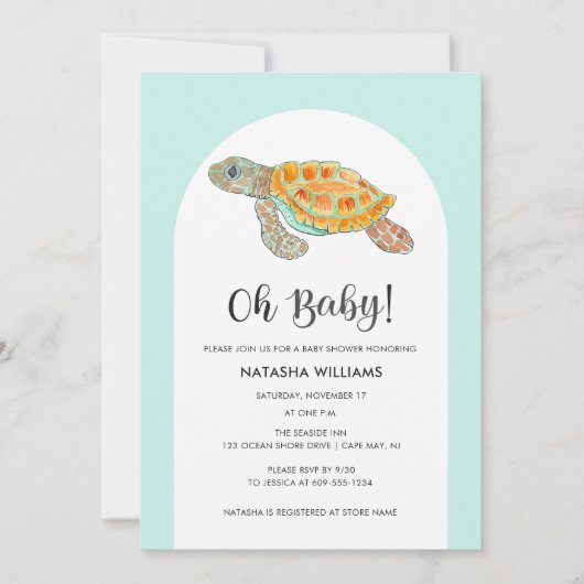 Muntgroene Zeeschildpad Baby Shower Kaart (Voorkant)