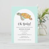 Muntgroene Zeeschildpad Baby Shower Kaart (Staand voorkant)
