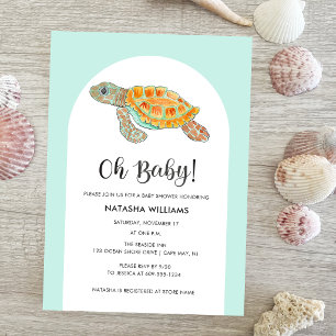 Muntgroene Zeeschildpad Baby Shower Kaart