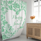 Muntgroene Zeewezens Koppels Hart Monogram Douchegordijn