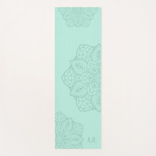 Muntige Teal Sierlijke Moderne Mandala Met Initial Yogamat (Voorkant)