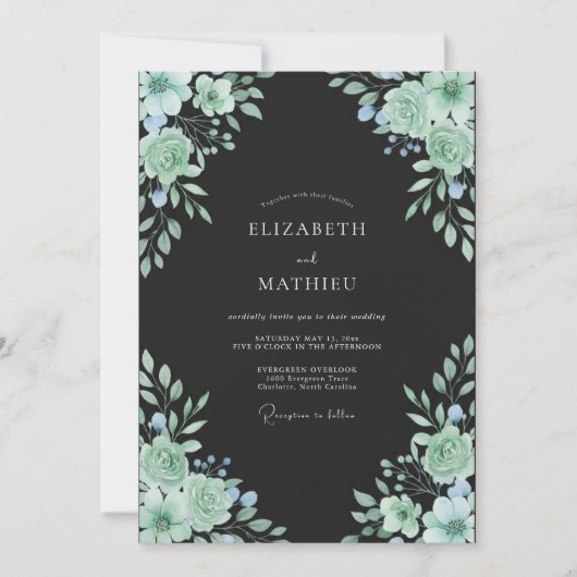Muntloof Zwarte Eucalyptus Bruiloft Kaart (Voorkant)