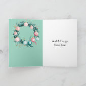 Muntroze Kerst Ornamentele Krans Kaart (Binnen)