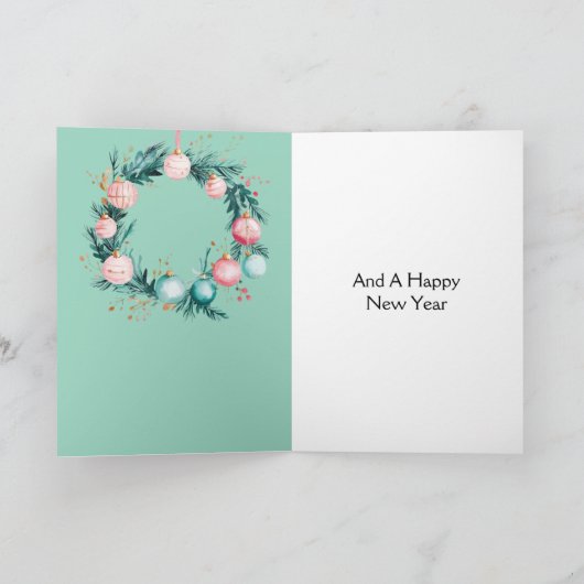 Muntroze Kerstballen Krans Kaart (Binnen)