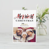 Muntst Rood Geruite Kerst Feest Foto Kaart (Staand voorkant)
