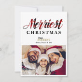 Muntst Rood Geruite Kerst Feest Foto Kaart (Voorkant)