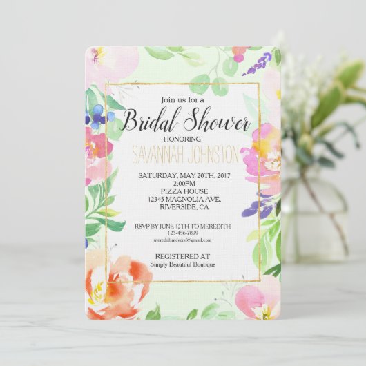 Muntwaterverf Bloemige Bruiloft Feest Kaart (Staand voorkant)