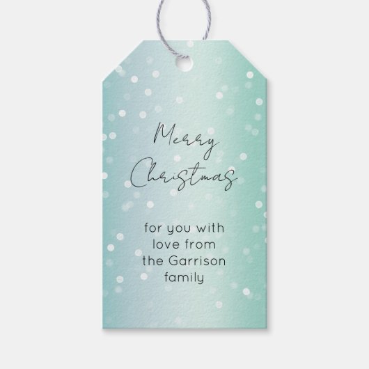 Muntwit Bokeh Stippen Strik Cupcake Kerstmis Cadeaulabel (Voorkant)