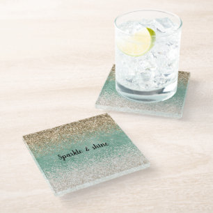 Muntwit Glam Goud Glitter Glazen Onderzetter