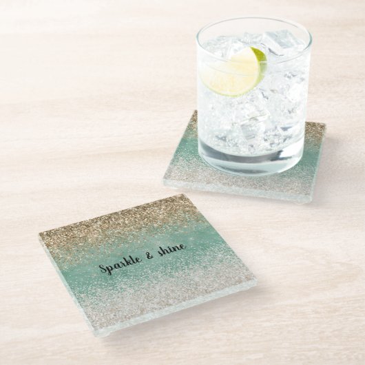 Muntwit Glam Goud Glitter Glazen Onderzetter (Schuin)