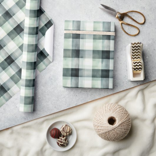 Muntwit Zwart Geruit Strepen Cadeaupapier (Crafts)