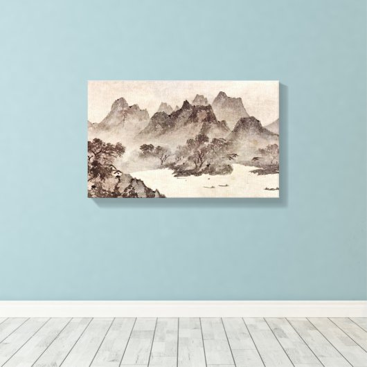 Muqi Fachang - Zonsondergang boven een vissersdorp Canvas Afdruk (Insitu (Houten vloer))