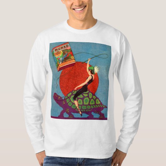 Murad sigarettendame rijder reuzenschildpad t-shirt (Voorkant)