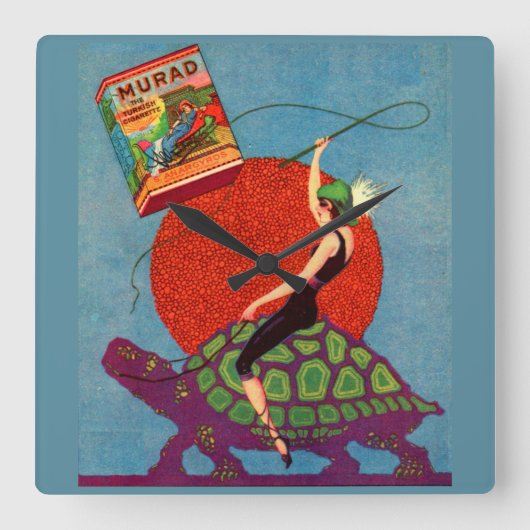 Murad sigarettendame rijder reuzenschildpad vierkante klok (Voorkant)