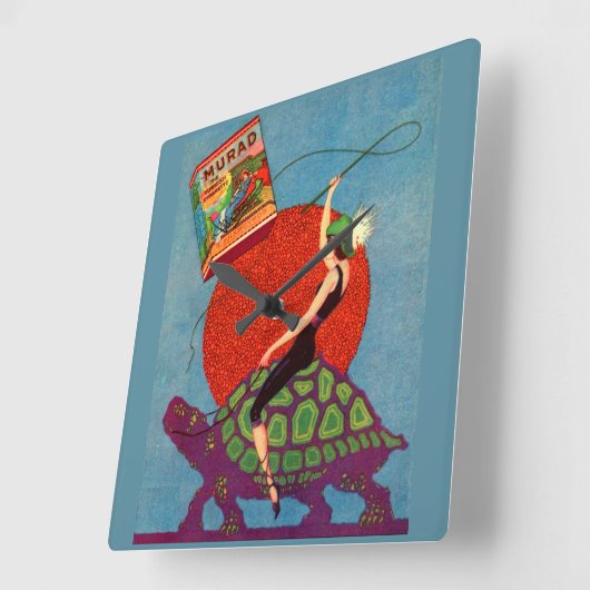 Murad sigarettendame rijder reuzenschildpad vierkante klok (Hoek)