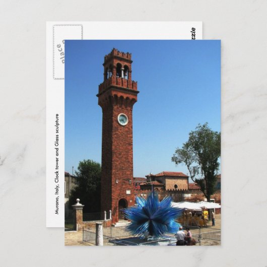 Murano, Italië Kloktoren en Glasbeeldhouwwerk Briefkaart (Voorkant / Achterkant)