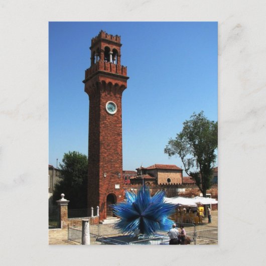 Murano, Italië Kloktoren en Glasbeeldhouwwerk Briefkaart (Voorkant)