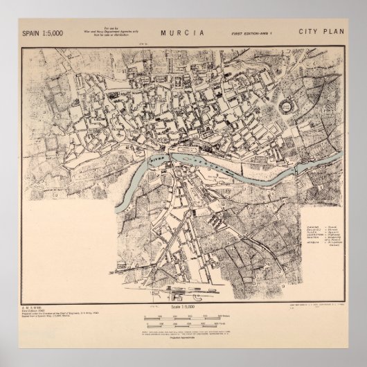  Murcia Spanje Map (1943) Poster (Voorkant)